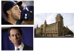Ryan Braun (top left) and Anthony Weiner (bottom left) are confronting their personal scandals, while Yeshiva University (right) confronts a communal scandal 